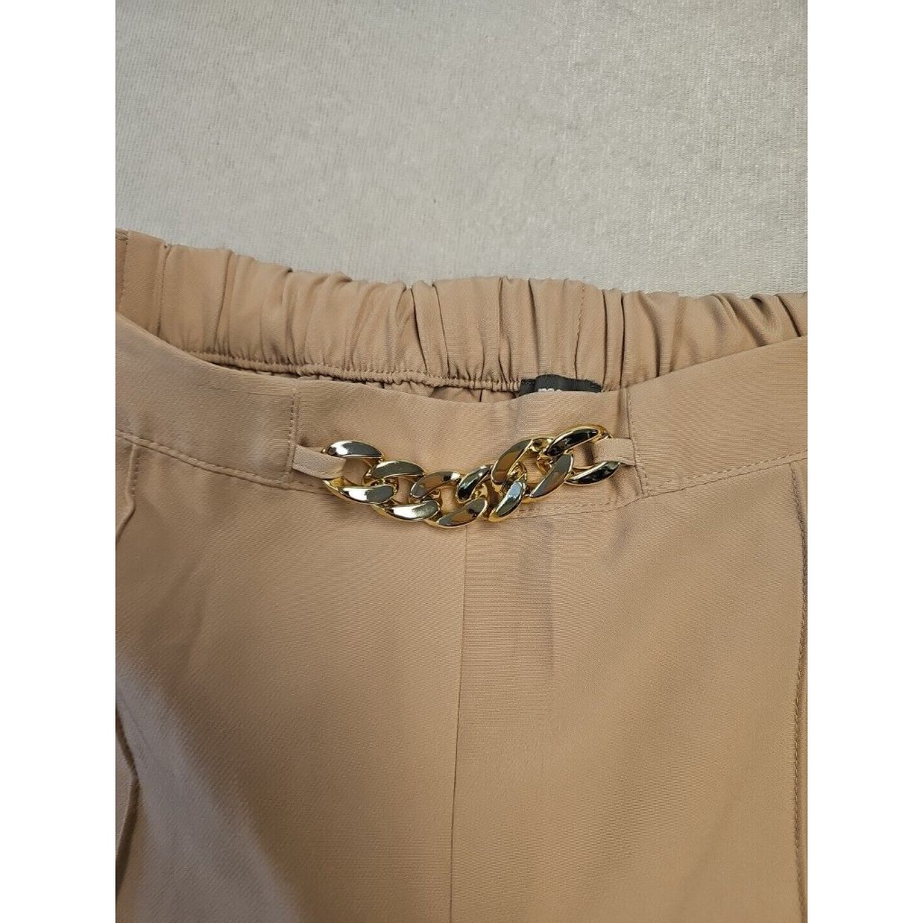 Max Wide Leg Trousers Tan Brown Gold Chain Accent High Waist Pants Uk 10 Eur 36 — image 4 of 8